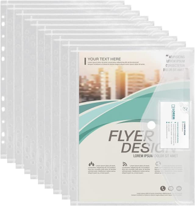 Detalle de Dokumententasche A4 Sichtertasche (20 Stück) mit Klettverschluss und Lochrand – wasserdichtes PP-Material für Ordnung