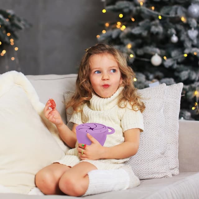 Thumbnail 6 de Vicloon Tazza per Spuntino in silicone 350 ml con coperchio a petali e maniglia, viola (anti-rovesciamento)