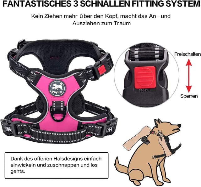 Detalle 2 de PoyPet No-Pull Hundegeschirr mit Frontgriff, reflektierender Pet Weste – Rosa