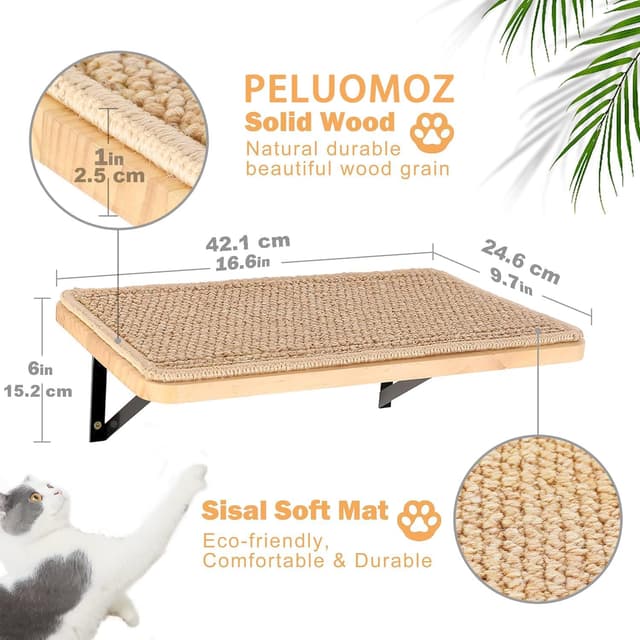 Detalle 2 de 2PC Cat Wall Shelves with Scratching Mat – wall-mounted pine climbing perch for indoor cats