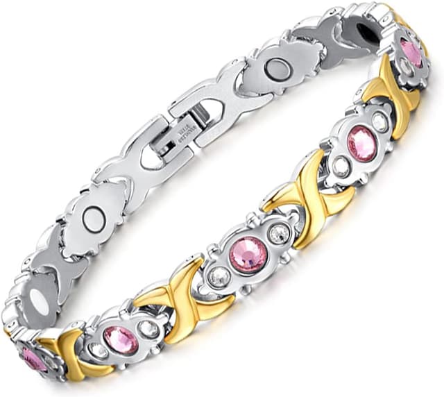 Detalle de JFUME braccialetti magnetici da donna in oro 18k con argento, regolabili con tool per rimuovere i link