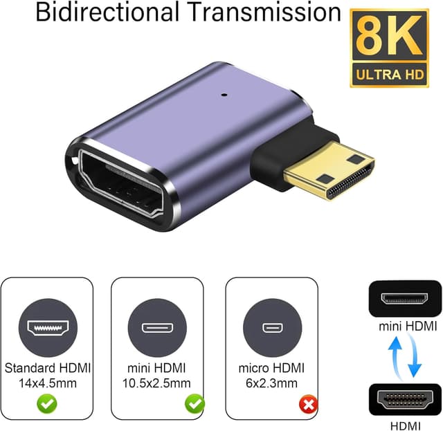 Detalle 2 de Mini-HDMI 90 Grad Adapter 8K, 2er Set 48 Gbps