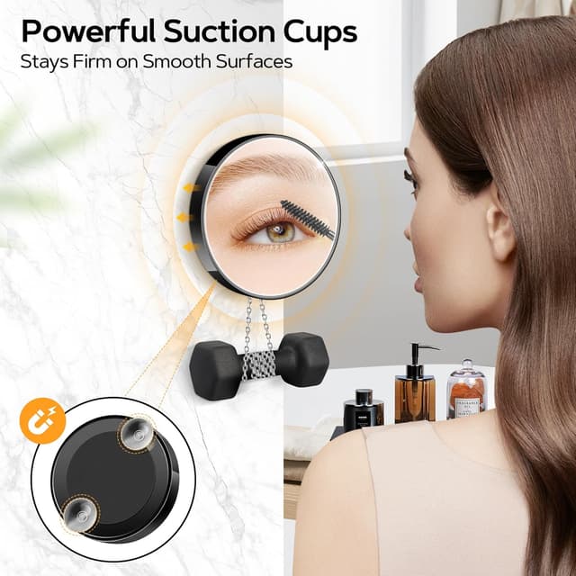 Detalle de MIYADIVA Specchio Ingranditore da Trucco con ventosa (20x, 30x e 40x) e 2 pinzette, con custodia
