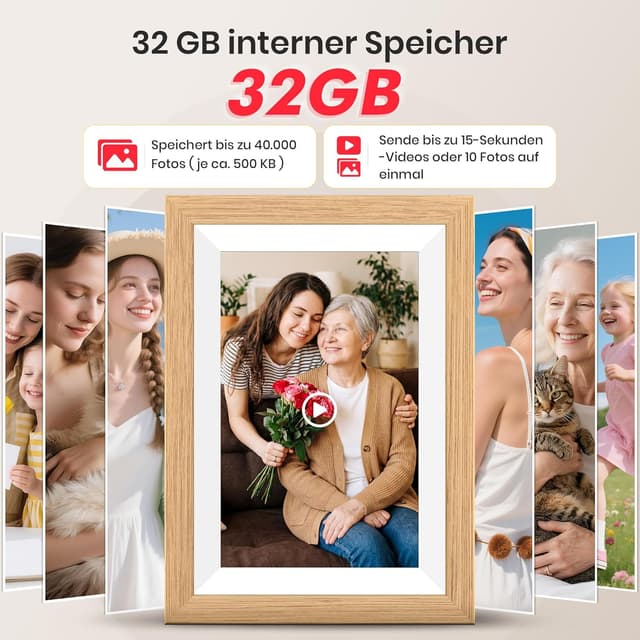 Detalle de Frameo WLAN digitaler Bilderrahmen 10,1 Zoll (HD, 1280×800 IPS) mit 32 GB Speicher und Touchscreen