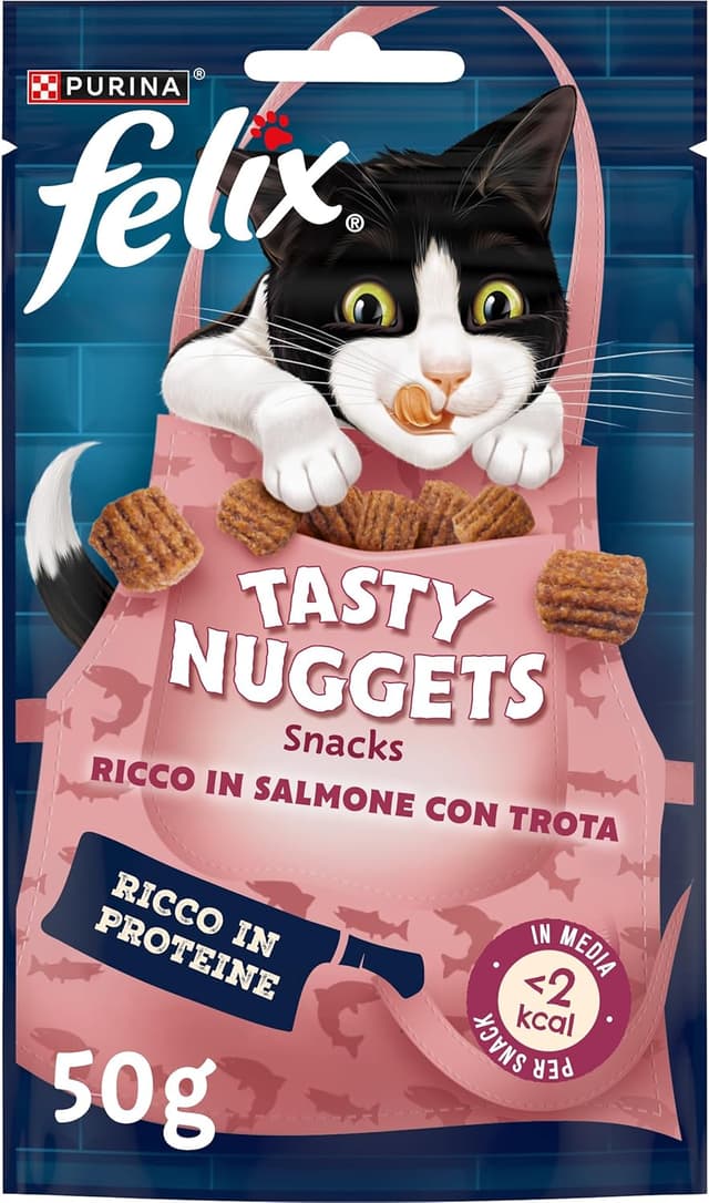Detalle de FELIX Tasty Nuggets snack per gatti adulti con salmone e trota, 8 confezioni da 50 g