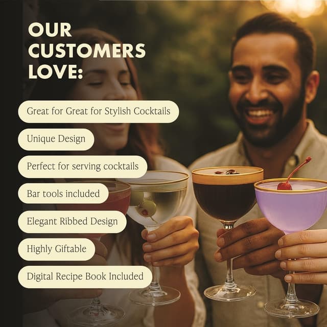 Thumbnail 6 de VEMACITY Ribbed Nick and Nora Glasses 5.4oz