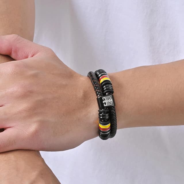 Detalle 2 de Deutschland Adler Herrenarmband mit Edelstahl-Anhänger & Lasergravur, Lederband (21/23/25 cm), schwarz