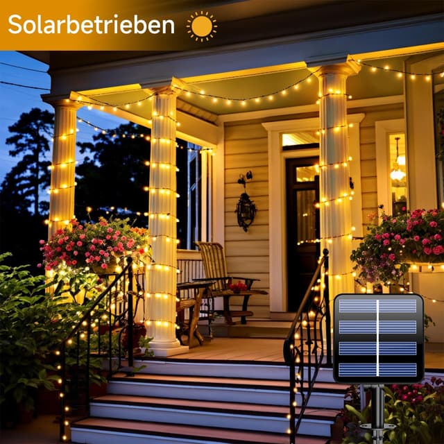 Detalle de Electight Solar Lichterkette Außen (IP65) mit 8 Modi, 10 m, 100 LEDs – warmes gelbes Licht