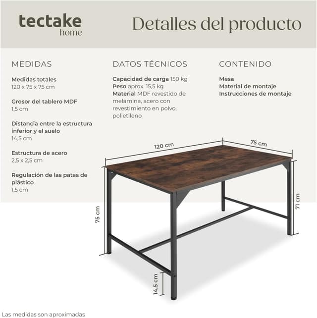 Thumbnail 2 de tectake Mesa Comedor Industrial 120x75