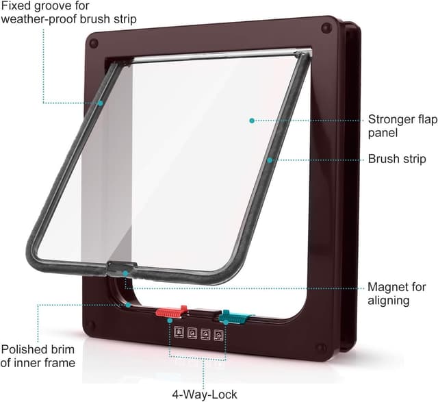 Detalle de Chatière magnétique à 4 voies pour chat avec tunnel marron – Portes pour chats et petits chiens 18 x 19,5 x 5,5 cm