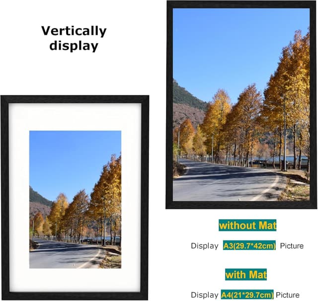 Detalle de Szyeequoo A3 Picture Frame 3 Sets with Clear Plexiglass – Matted to A4, Wall Hanging (Black)