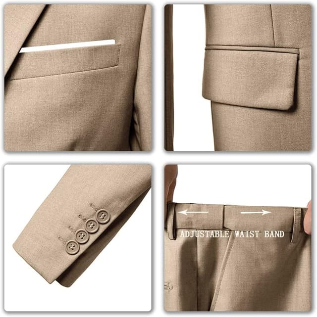 Detalle 2 de Furuyal Men’s 3-Piece Slim Fit Suit Set (Two-Button Blazer + Vest + Pants) — Wedding, Business & Formal Wear