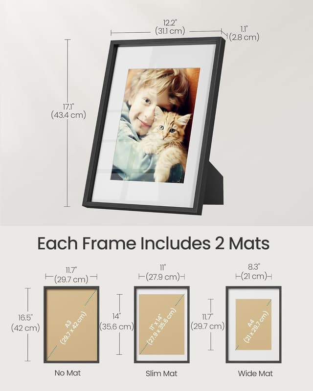 Detalle de SONGMICS Picture Frames set of 3 (A3/A4, 28 x 36 cm) black ash RPF064B01