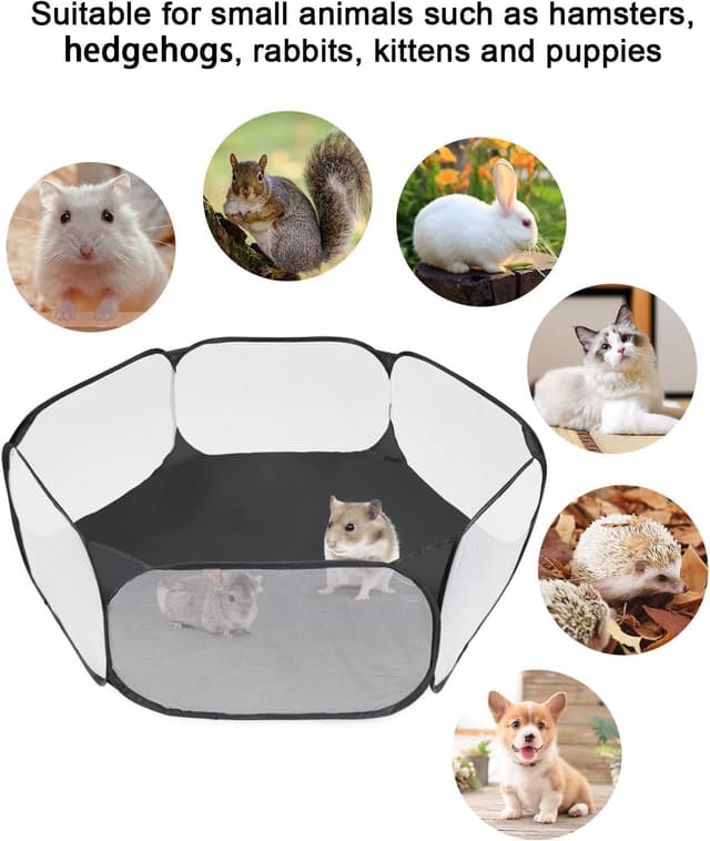 Detalle 2 de MAIKEHIGH Small Animal Pet Playpen – pop-up foldable mesh exercise pen for hamsters, guinea pigs and more (Black)