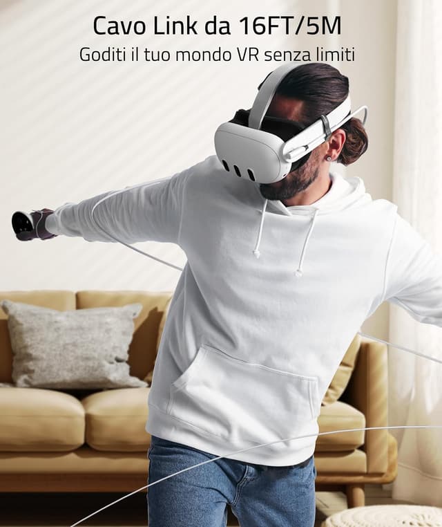 Detalle de Syntech Cavo Link Type-C da 5 m (16FT) USB 3.0 per Meta/Oculus Quest 3, Quest 3S, Quest 2, Quest Pro e Pico 4