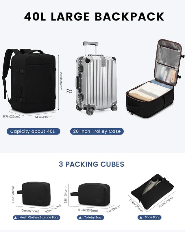 Detalle 1 de LOVEVOOK Reiserucksack fürs Handgepäck 40 l (52 x 36 x 22 cm) für bis zu 17,3 Zoll Laptop, Dunkelgrün