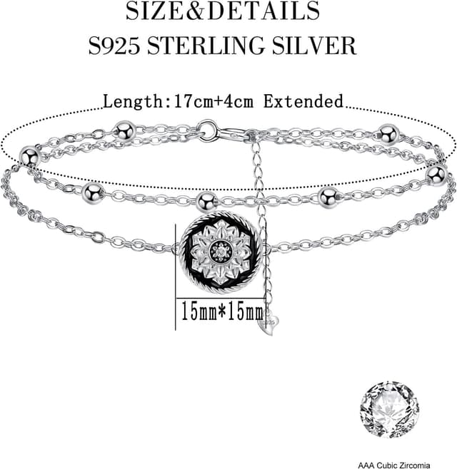 Detalle 2 de J.MUEN Bracelet femme en argent sterling 925 avec motif fleur de lotus, réglable (17 cm + 4)