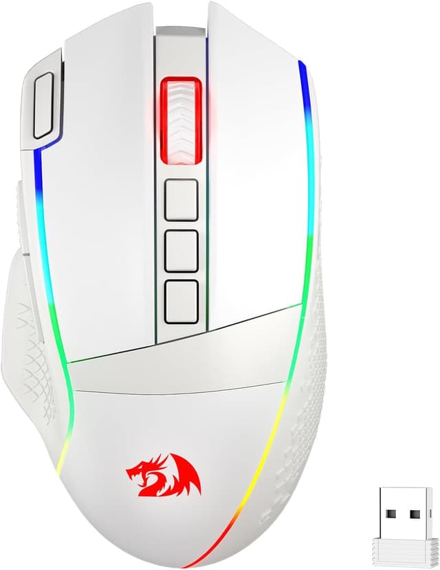 Detalle de Redragon M991 Wireless Gaming Mouse (White) with Rapid Fire key, 9 macro buttons and 26000 DPI