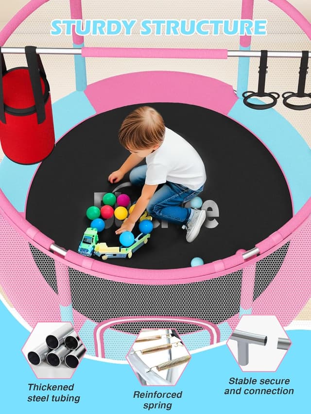 Detalle 2 de BLUERISE 55in Toddler Trampoline with Hoop