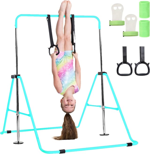 Detalle de Tiny Tumblers Gymnastics Bar with adjustable height, rings and hand grips (home gym equipment for kids)