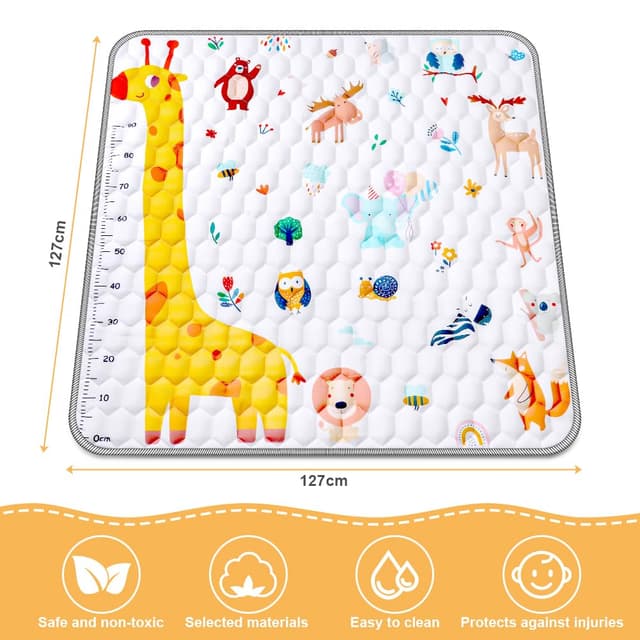 Detalle 2 de Aolso Baby Spielmatte 127x127 cm – faltbare Krabbeldecke mit rutschfestem Silikon (Landtiere)