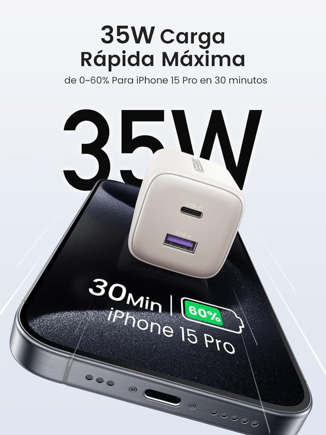 Detalle 2 de UGREEN Nexode Cargador USB-C 35W 🌟 Compatible con Galaxy y iPhone