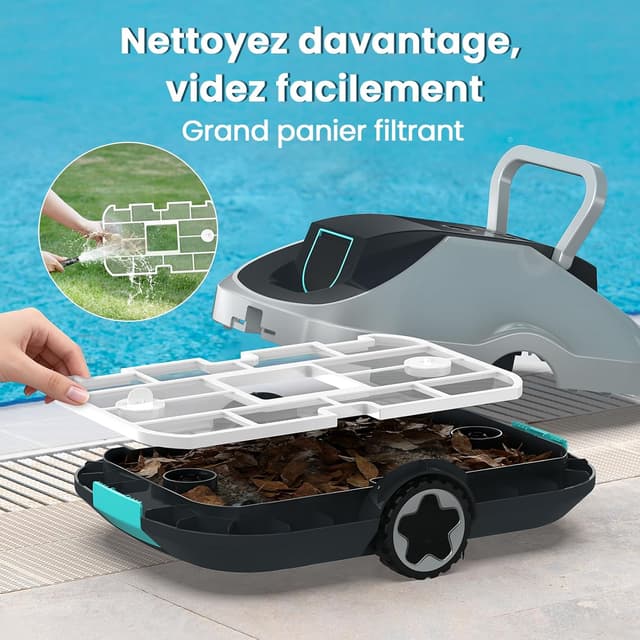 Detalle de Bocxi Robot de piscine fond sans fil C1 – navigation intelligente et retour auto à la station de charge