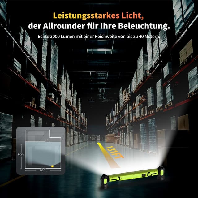 Thumbnail 5 de Magnetisches Arbeitslicht mit Akku: 3.000 lm, 3 Farbtemperaturen, USB‑C Schnellladung und Magnet/Werkstatthaken (grün)