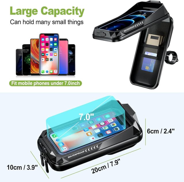 Detalle de BTNEEU Waterproof Motorcycle Phone Mount (Black) – 360° Rotatable, Touch Screen Sun Visor Holder for Phones up to 7.0