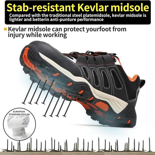 Detalle de ISOOUS Scarpe Antinfortunistiche con punta in acciaio traspiranti leggere (nero/arancione) UE 40