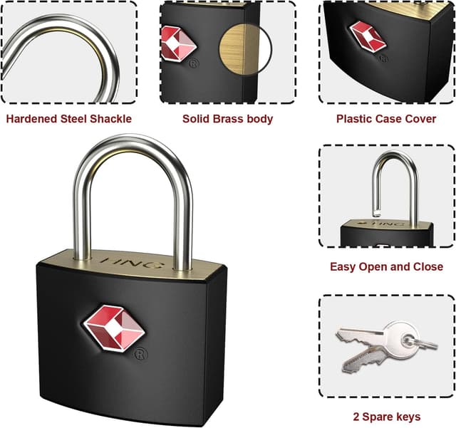 Detalle de TSA Luggage Locks with Keys (4 Packs, 8 Keys) brass padlocks for suitcases and gym lockers