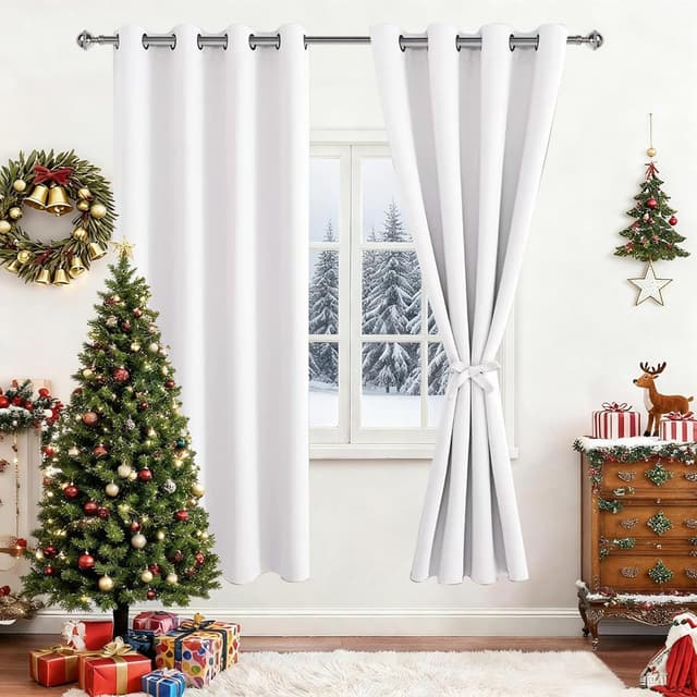 Thumbnail 6 de Hiasan Rideau occultant thermique anti-froid et anti-chaleur avec œillets et embrasses cousues (2 pièces) 106 x 160 cm, blanc