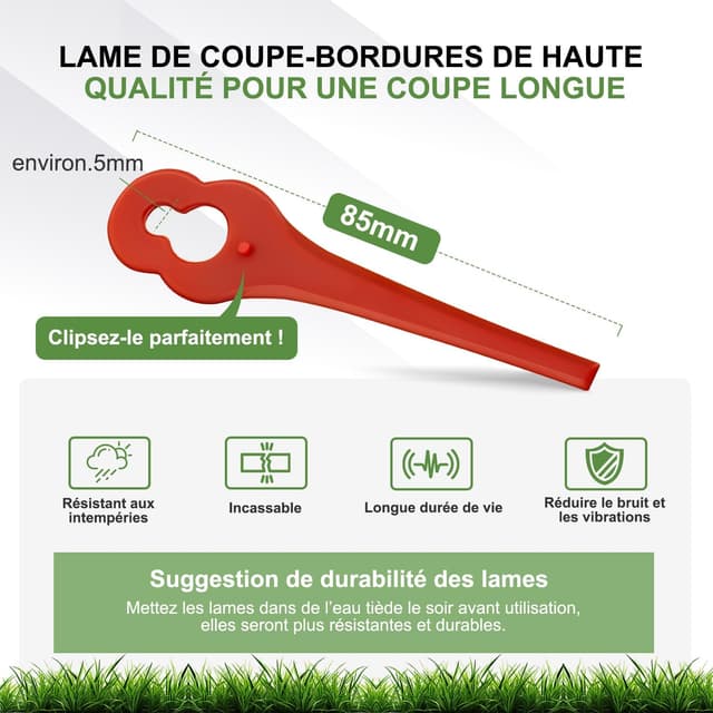 Detalle de EVEHAP lot de 100 lames PA6 pour tondeuses/ coupe-bordures compatibles Florabest (LIDL) FRTA 20 A1, FAT 18B2, FAT 18B3