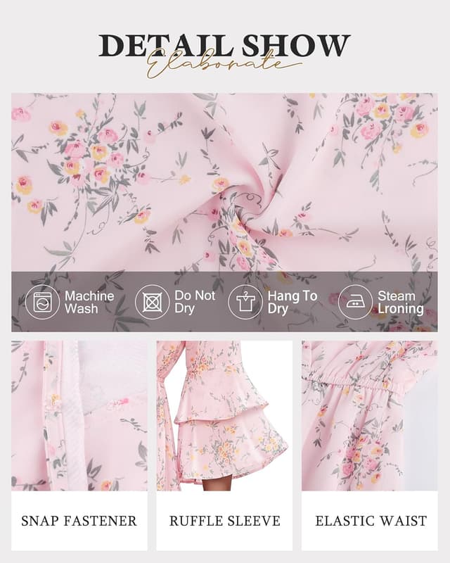 Detalle 2 de Bebonnie Womens Wrap V-Neck Ruffle Sleeve Chiffon Layer Dress