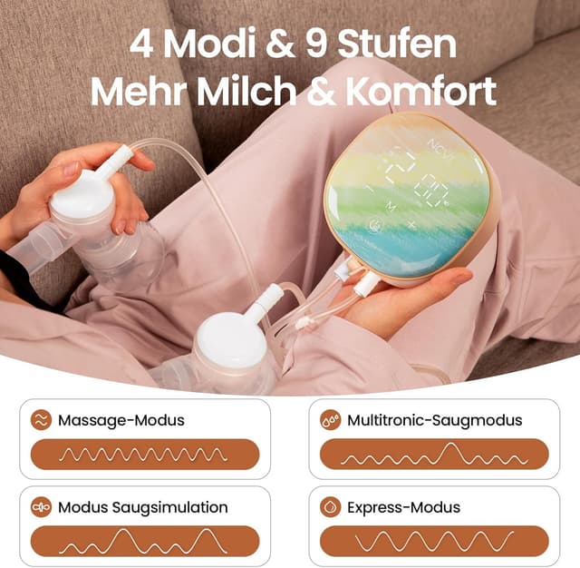 Detalle de NCVI elektrische Milchpumpe mit 4 Modi & 9 Stufen, LED-Touchscreen und 21/24-mm-Flansch (wiederaufladbar)