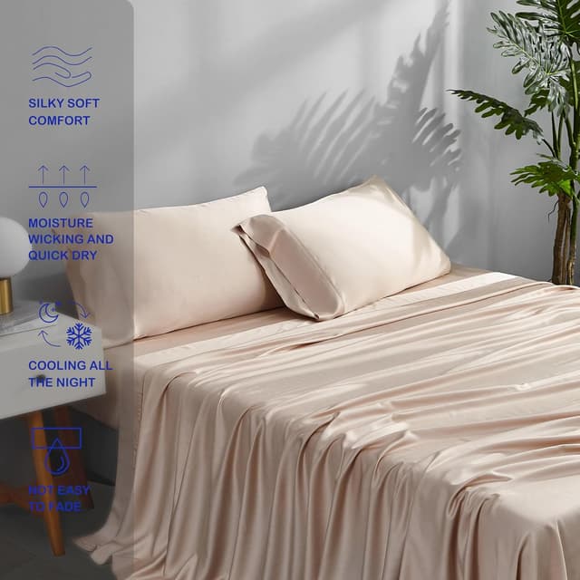 Detalle de Accuratex Cooling Sheets King Size (Viscose from Bamboo) — Silky, Moisture-Wicking Bedding Set