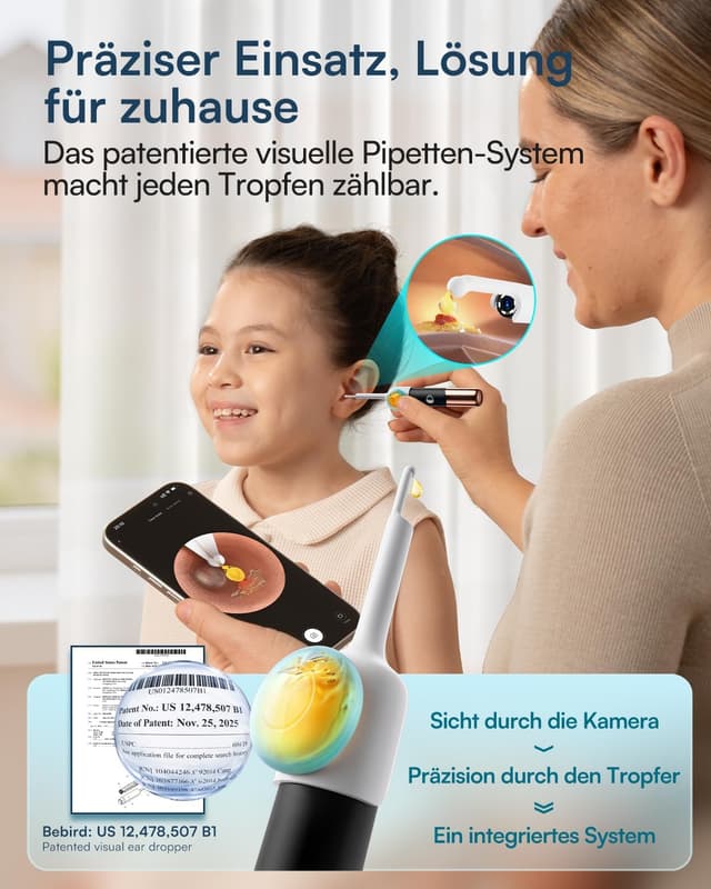 Detalle de BEBIRD EarSight Ultra 5G WiFi Ohrenreiniger & Pflegegerät mit flexibler Otoskop-Kamera (schwarz)