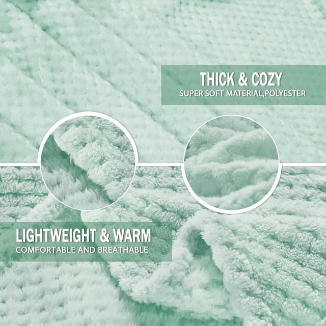 Detalle de Exclusivo Mezcla King Size fleece bed blanket (230x265 cm) in mint green with waffle texture