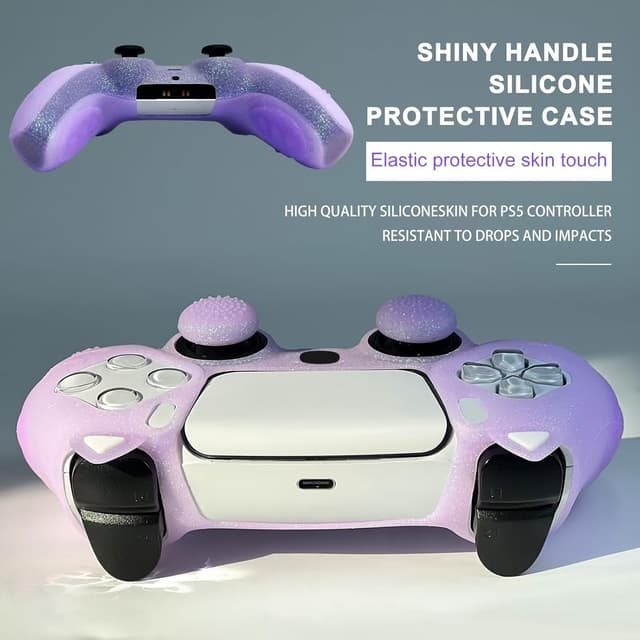 Detalle 2 de HLRAO Purple Cat Glitter anti-slip silicone controller skin & thumb grips for PS5 (8 PCS)