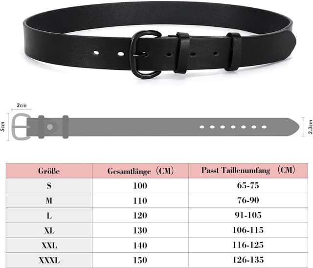 Detalle de WHIPPY Damen Gürtel aus Kunstleder mit goldfarbener Schnalle – schwarz, 3,3 cm breit