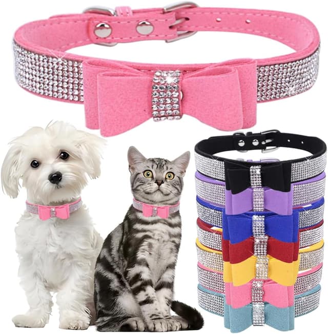 Imagen de Hotlion Bowtie Diamante Dog Collar Pink M en OfertitasTOP
