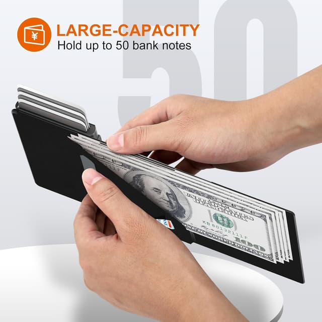 Thumbnail 6 de Men’s Wallet Credit Card Holder with Pop-up Card Case, RFID Blocking & Coin Pocket (Top Grain Leather + 6063 T5 Aluminium)