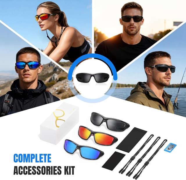 Thumbnail 4 de kunqun Polarized Sports Sunglasses for Men — Wrap-Around UV Protection for Cycling, Fishing, and Driving