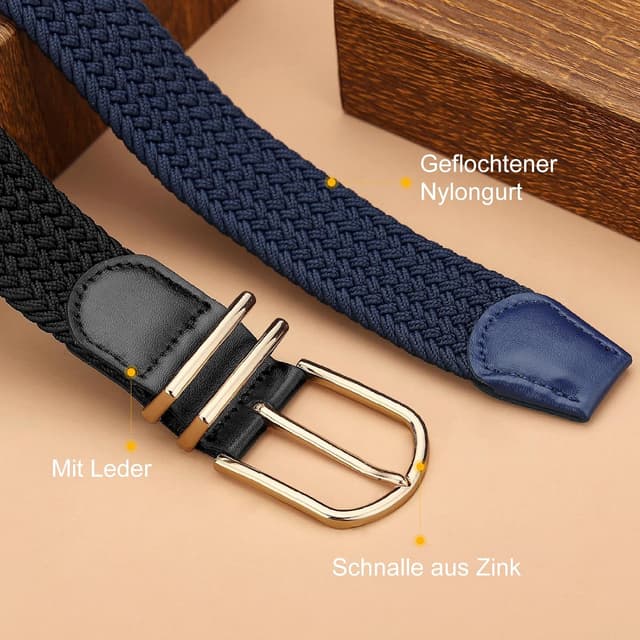 Detalle de WERFORU Unisex geflochtener elastischer Gürtel (2 Stück) – verstellbar für Jeans & Hosen