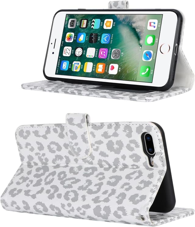 Thumbnail 6 de Zouzt PU Leather Wallet Case for iPhone 8 Plus / 7 Plus (5.5-inch) with Credit Card Slots & Adjustable Kickstand – White Leopard
