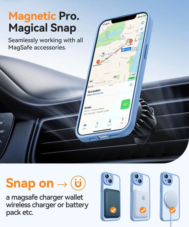 Detalle de CANSHN Magnetic iPhone 14 Case (6.1-inch) with Full Camera Protection and MagSafe Compatibility – Light Blue