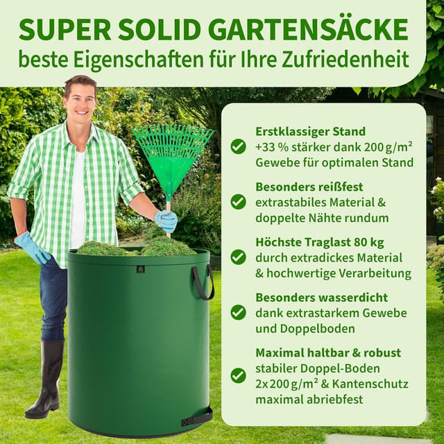 Detalle de TTL Garden SUPER SOLID 2er Set Gartensack 2x 500 L (doppelter Boden, 4 Griffe) grün