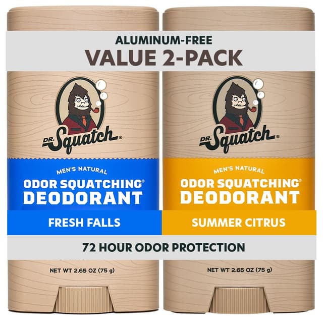 Detalle de Dr. Squatch Odor-Squatching Natural Deodorant for Men (Aluminum-Free) — Rainforest Rapids & Fresh Falls, 2-Pack