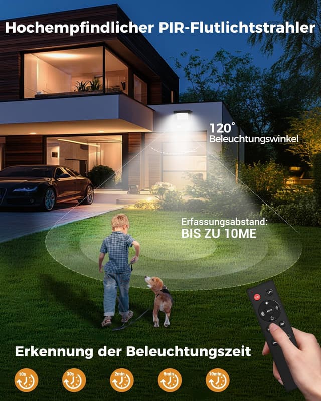 Detalle de vighep LED-Strahler mit Bewegungsmelder für außen (20 W, Fernbedienung, IP66, 6.500 K)