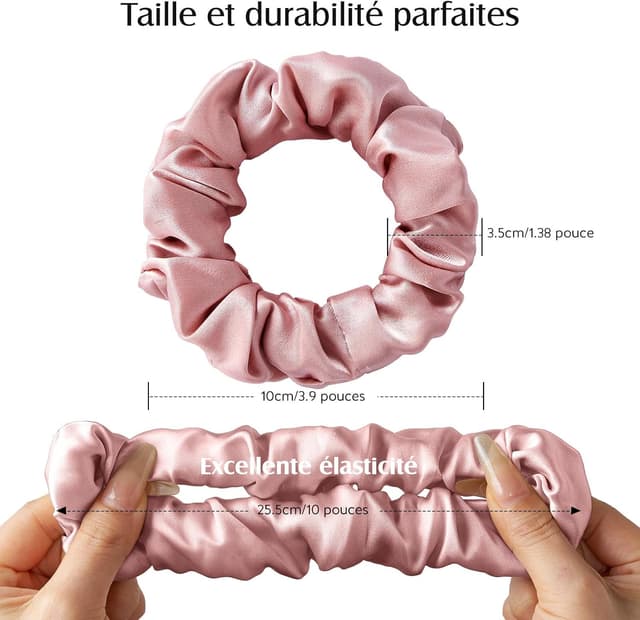 Detalle de Umisleep lot de 3 chouchous en soie de mûrier 22 momme (rose orangé, imprimé floral) – sans marques